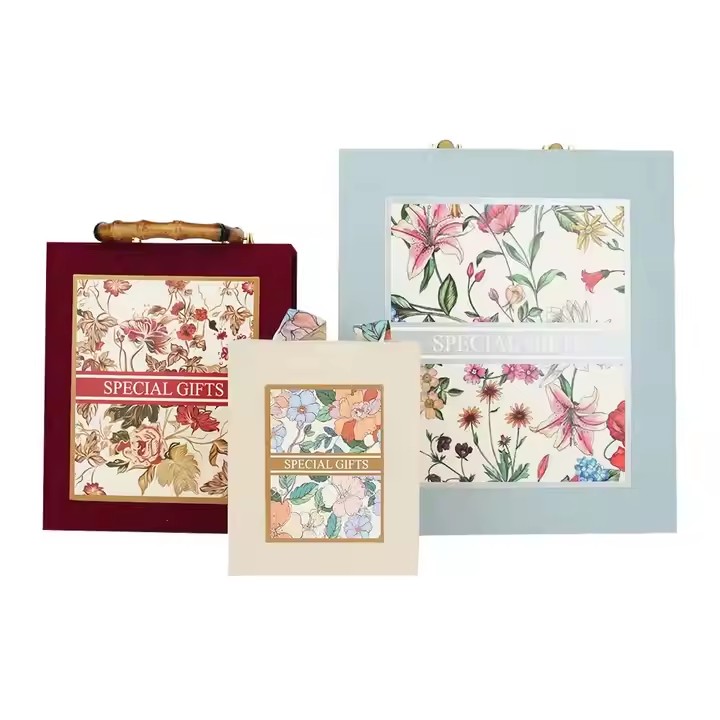 Box printing magnetic garden bridesmaid wedding velvet gift set box with handle