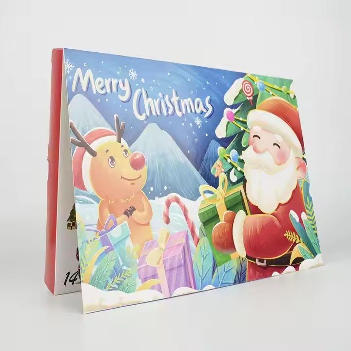 Box printing empty 24 days paper christmas chocolate gift box advent calendars packaging with PET plastic tray