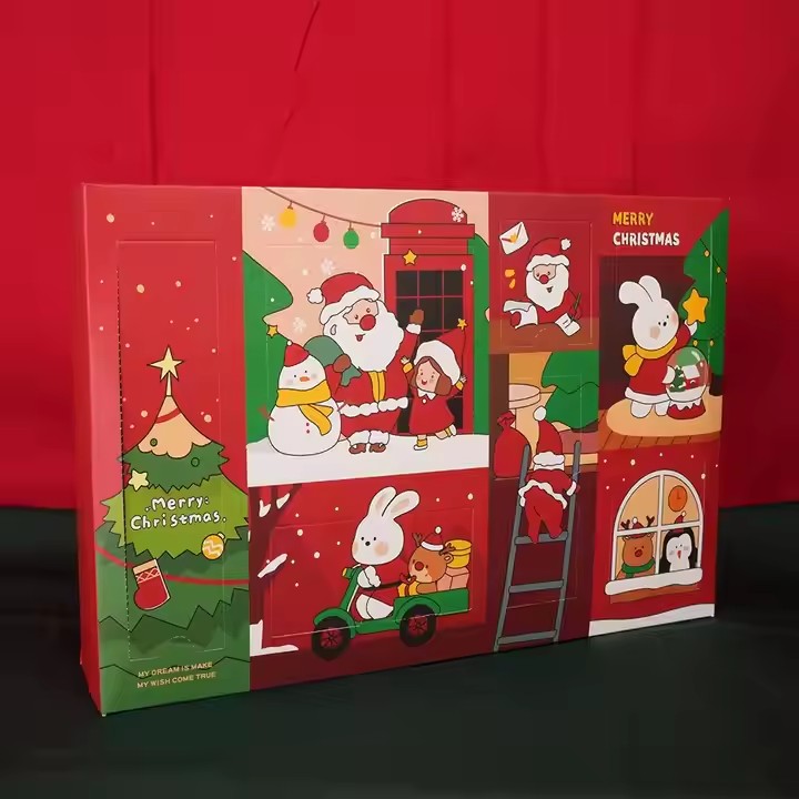 Box printing 7 days gift christmas candy cookie packaging gift advent calendar cardboard boxes with paper bag
