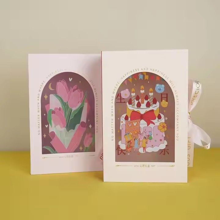 Box printing cartoon kids happy birthday party favor aromatherapy candle gift box packaging with window and ribbon