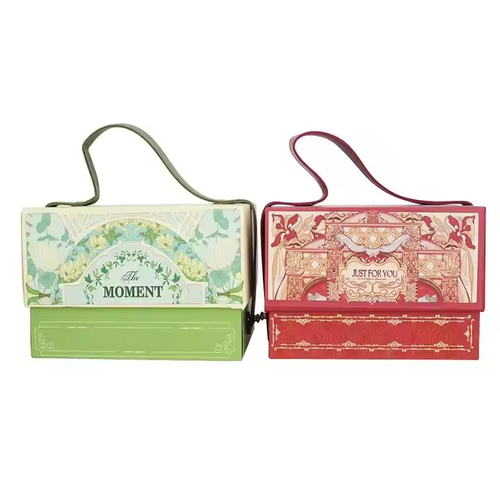 Box printing luxury rigid small green and red christmas gift box packaging for perfume present with handle