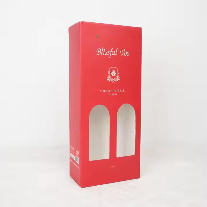 Box printing corrugated board foldable wine double bottle glass storage gift box packaging with handle