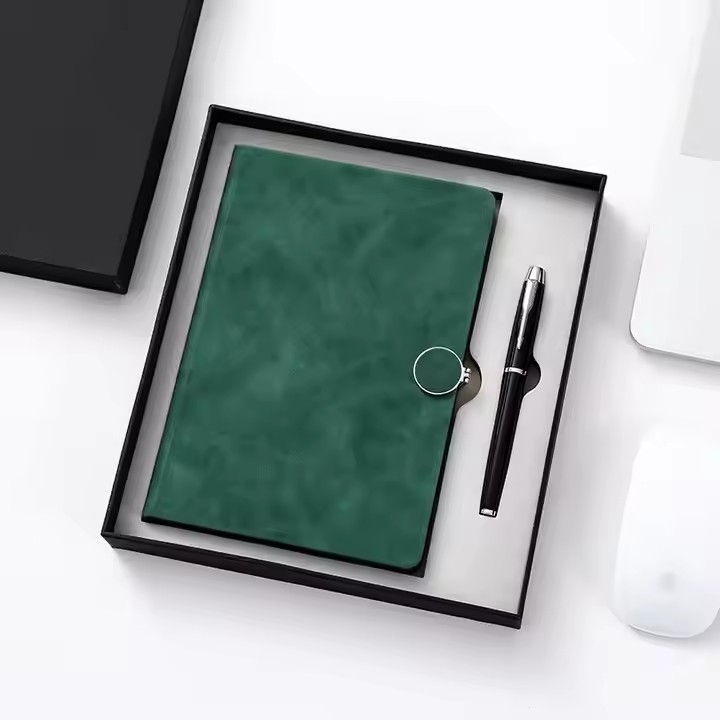 Box printing green black leather notebook elegant pen packing set journal case gift box package