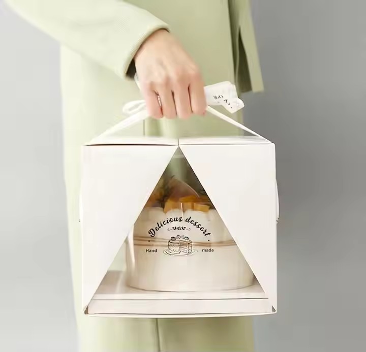 Box printing food packaging birthday decoration ribbon individual layer bento cake dessert box with cupcake