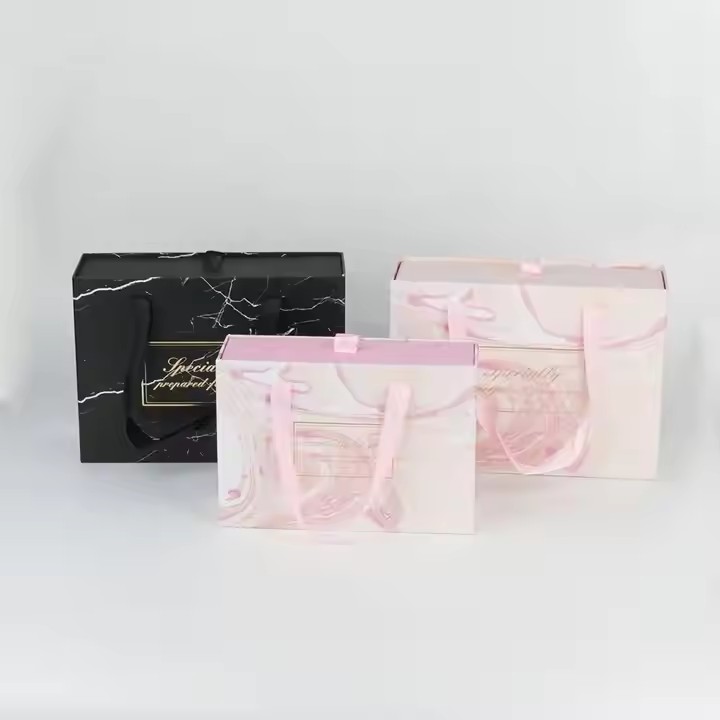 Box printing marble pattern drawer coconut jar scented candle chocolate packaging gift sets box with handle for valentine