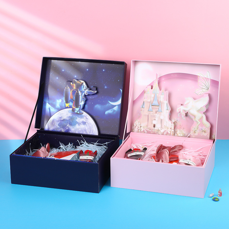 Box printing infant child building blocks package corrugated paper art kid toy box with handle