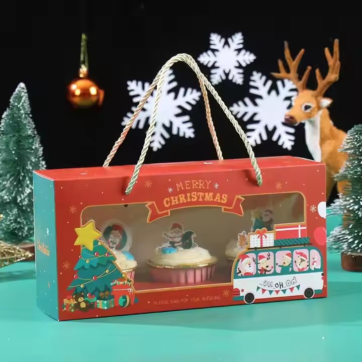 Box printing Christmas unique high quality cake packaging box bakery candy paper box with window