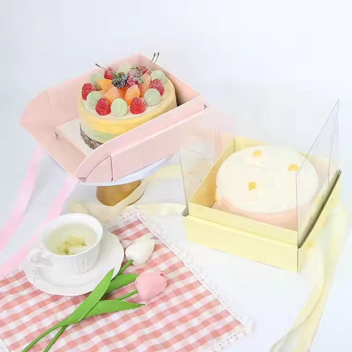 Box printing custom afternoon tea and transparent mini clear cake box with lid