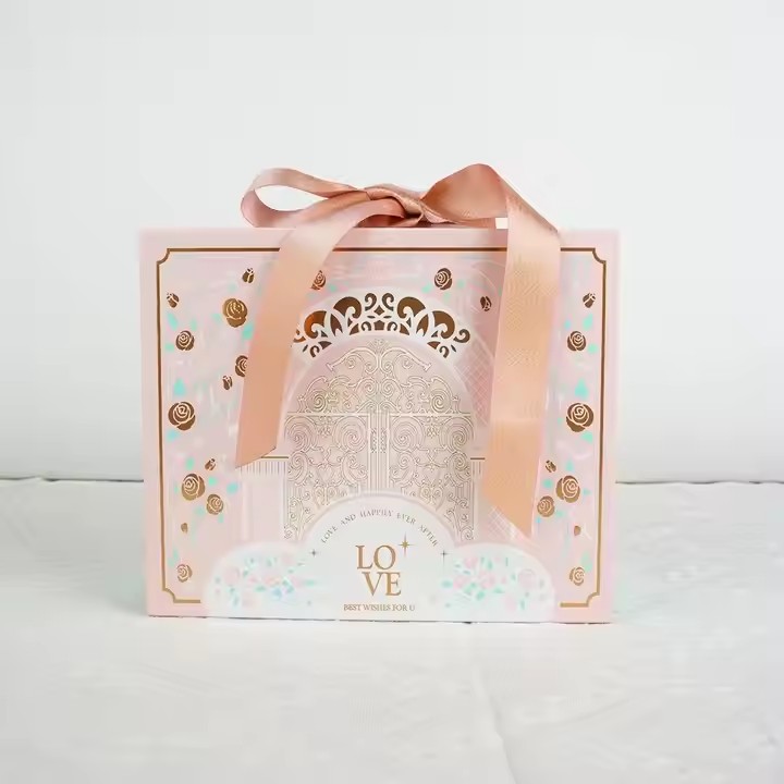 Box printing empty rigid cardboard i love you u eternal love gift box packaging with ribbon