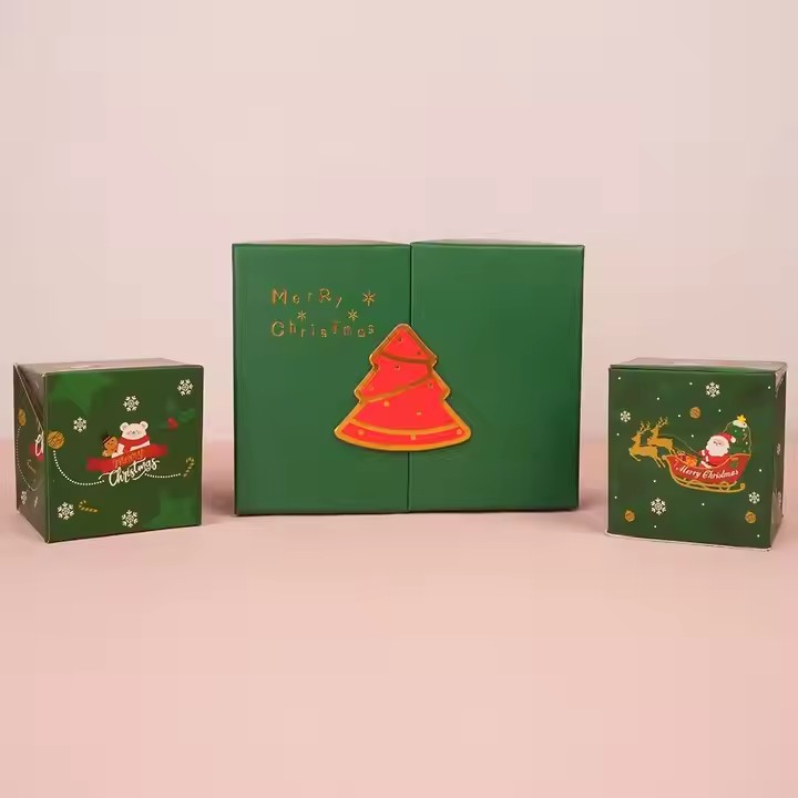 Box printing cardboard double door magnetic rigid merry christmas explosion mysterious surprise box with 10 card boxes