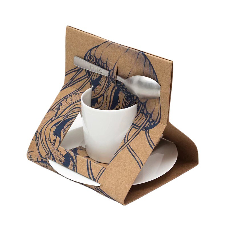 Box printing kraft paper mug cappuccino afternoon porcelain ceramic coffee cup set box with spoon