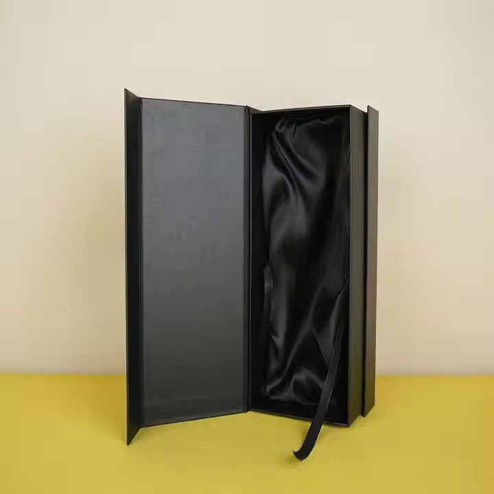 Box printing custom hot stamping logo rigid cardboard magnetic wine bottle gift box packaging with paper bag