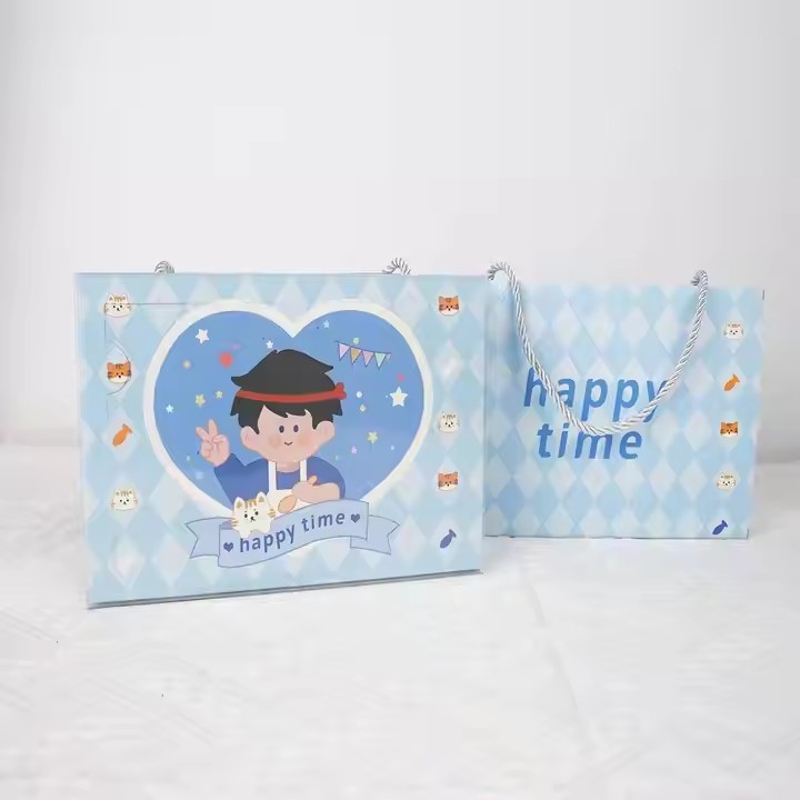 Box printing luxury folding blue boy pink girl birthday gift blind mystery surprise box with plastic cover and handle